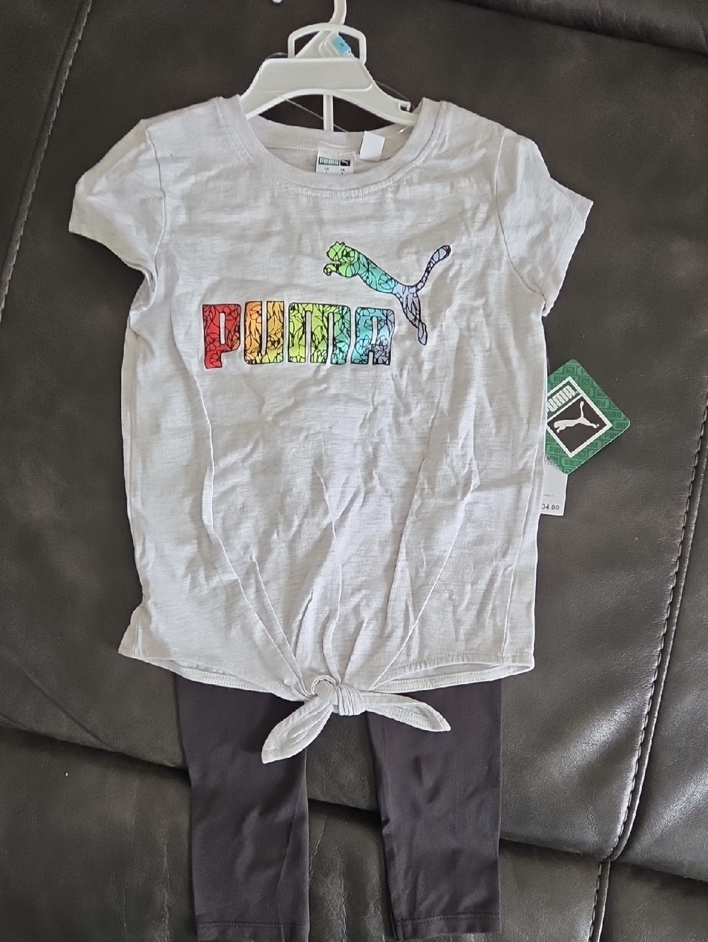 NWT Puma White Tee with Rainbow Puma Logo and Tie Front